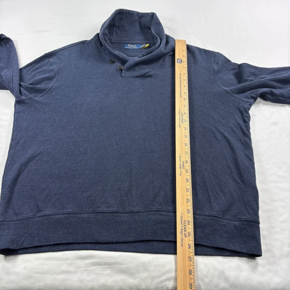 Polo Ralph Lauren Sweater Mens XL Blue Herringbone Shawl Collar Pullover Preppy